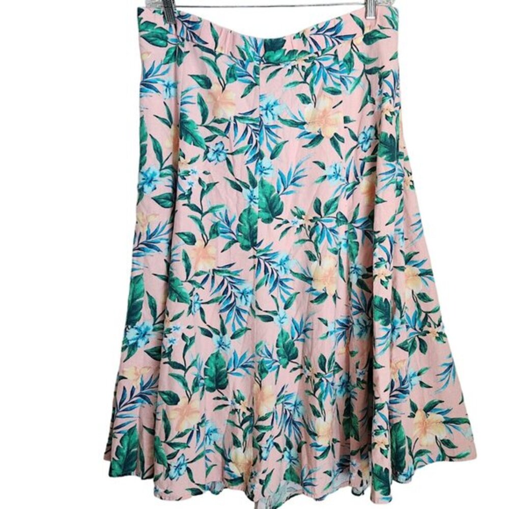 WOMAN WITHIN Linen Maxi Midi Skirt Womens 18 / 20 Large Tropical Florals Pull On